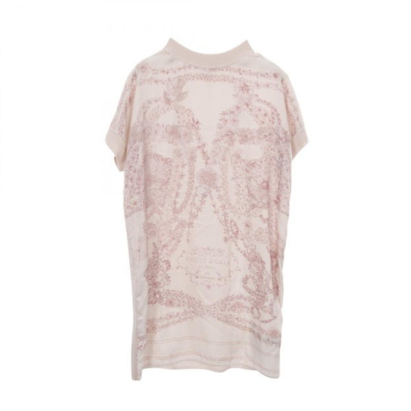 HERMES Twill Laine BRIDES de GALA en fleurs Dress silk Beige Pink Used Women #36