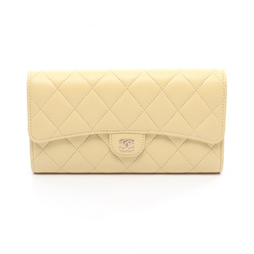 CHANEL Classic Long Flap Wallet Matelasse Bifold Purse AP0241 leather Yellow GHW