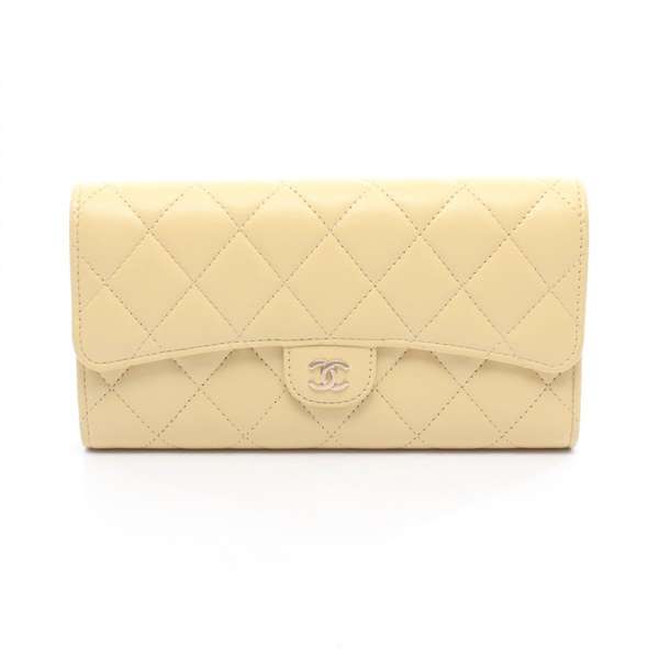 CHANEL Classic Long Flap Wallet Matelasse Bifold Purse AP0241 leather Yellow GHW