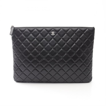 CHANEL Matelasse Business Clutch Bag A82545 Lambskin Black SHW Used Women
