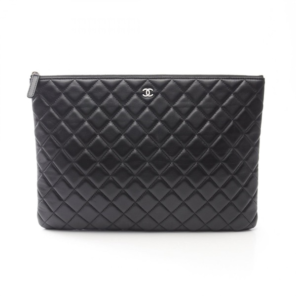 CHANEL Matelasse Business Clutch Bag A82545 Lambskin Black SHW Used Women