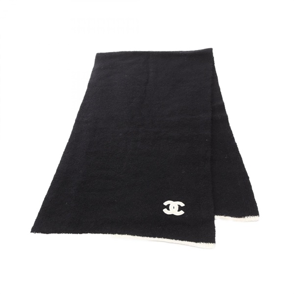 CHANEL COCO Mark Scarf silk cashmere Black White Used Women CC Logo