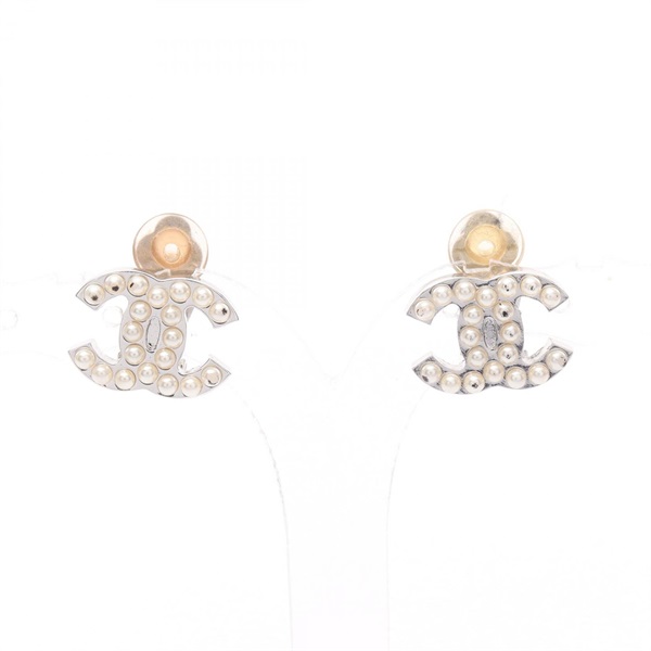 CHANEL COCO Mark Earring Stainless Steel Artificial pearl Beige Used women CC