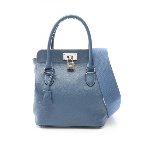 HERMES Toolbox 26 Verso Shoulder Handbag Evercolor leather Blue agate Used A SHW