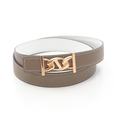 HERMES My H & Kit 24 belt Swift leather Epsom Brown White Etoupe Grey Used Women