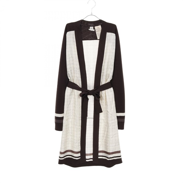 HERMES Tuilene Coaching Deja Vu Finesse cardigan silk #34 wool Beige Brown Used