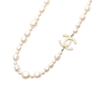 CHANEL COCO Mark Necklace Gold Plated Artificial pearl White Used Women CC
