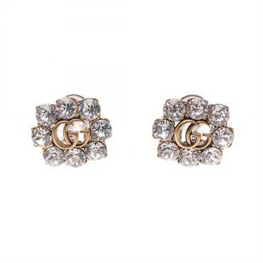 GUCCI Double G Clip-on Earrings Gold Plated Crystal Used Women