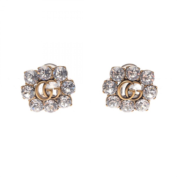 GUCCI Double G Clip-on Earrings Gold Plated Crystal Used Women