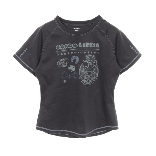 HERMES Candy Libris T-shirt Tops cotton Black Used Women size 38