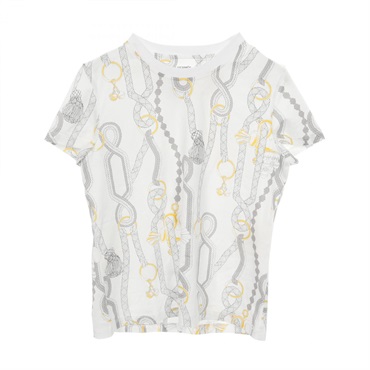 HERMES Parfroy Remix T-shirt Tops cotton White Gray Yellow Used Women size 36