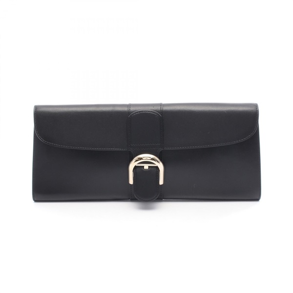 Delvaux business second clutch bag leather Black Used Women
