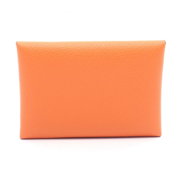 HERMES Calvi duo coin purse wallet Epsom leather Orange Used Women U SHW