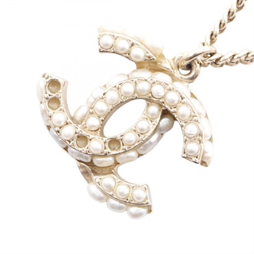 CHANEL COCO Mark Necklace Gold Plated Artificial pearl White Used women Pendant