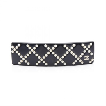 CHANEL Matelasse COCO Mark Hair clip Accessory Plastic Black White Used Women