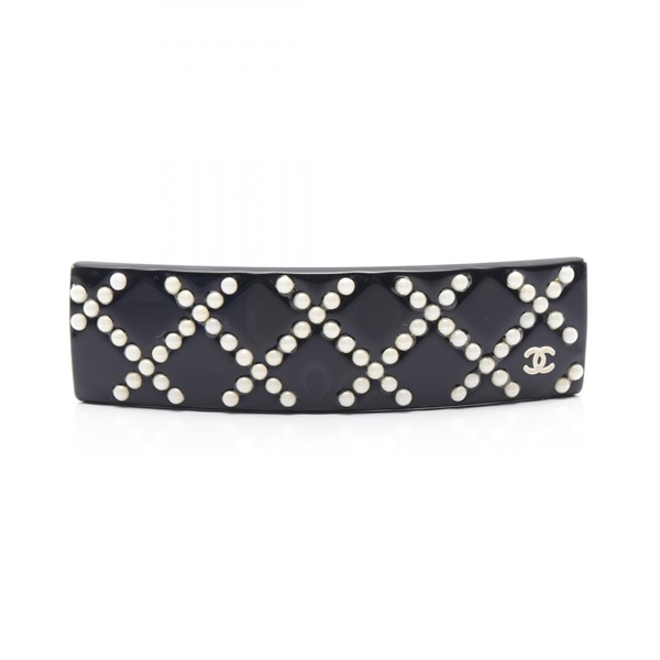 CHANEL Matelasse COCO Mark Hair clip Accessory Plastic Black White Used Women