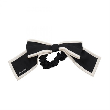 CHANEL Camelia Hair band accessories silk Black Beige Used Women CC Coco