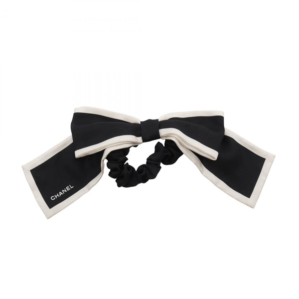 CHANEL Camelia Hair band accessories silk Black Beige Used Women CC Coco