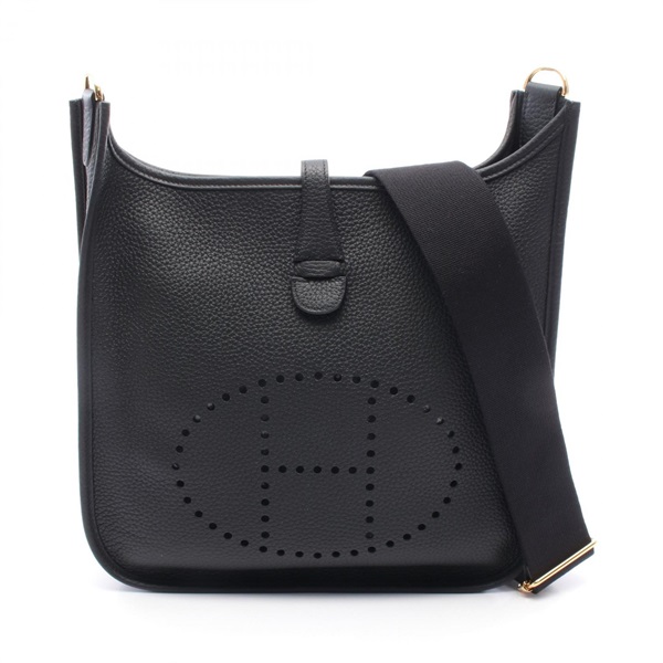HERMES Evelyne Troyes PM Shoulder Bag Clemence leather Black Used Women GHW K