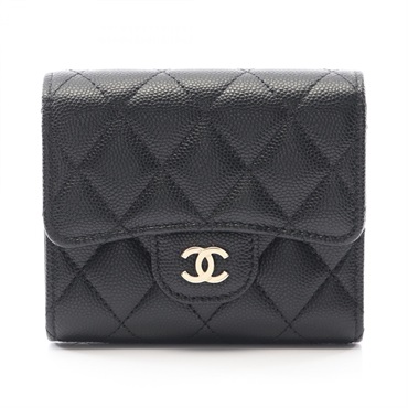 CHANEL Matelasse small Tri-fold wallet Calfskin Black GHW Used Women