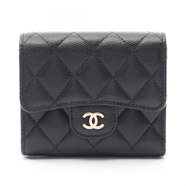 CHANEL Matelasse small Tri-fold wallet Calfskin Black GHW Used Women