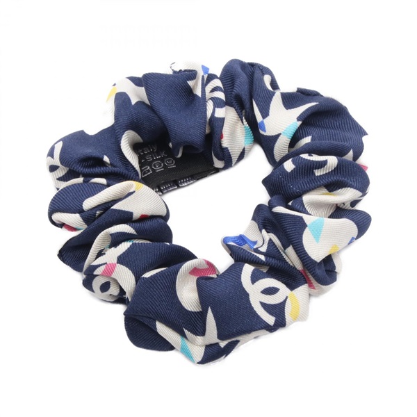 CHANEL Scrunchie silk Navy White Multicolor Used Women COCO CC