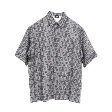 FENDI Zucca pattern short sleeve shirt Fabric Gray Black Used mens #41