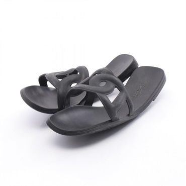 HERMES Aloha Chaine d'Ancre Sandals shoes #37 rubber Black Used Women