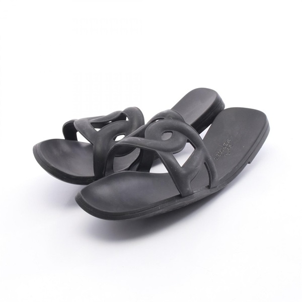 HERMES Aloha Chaine d'Ancre Sandals shoes #37 rubber Black Used Women
