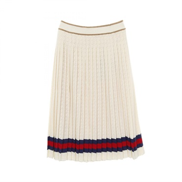 GUCCI Web Stripe G Rhombus Knit skirt cotton Beige Navy Red Women #S