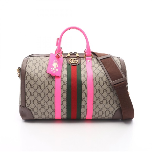 GUCCI Medium GG Supreme Duffle Shoulder Bag 724642 canvas leather Brown Pink
