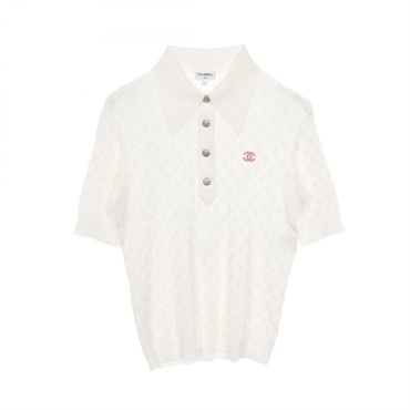 CHANEL COCO Mark Polo Shirt - Cotton White - Size 42 - Used Women CC Logo