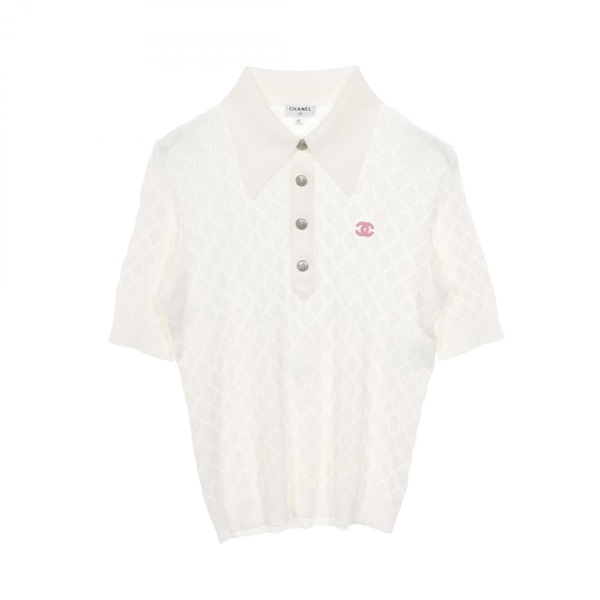 CHANEL COCO Mark Polo Shirt - Cotton White - Size 42 - Used Women CC Logo