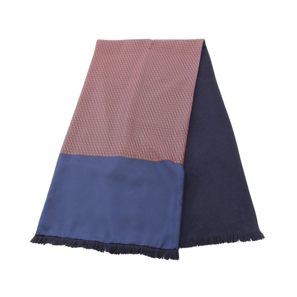 HERMES Scarf Silk Angora Navy Orange Used Women