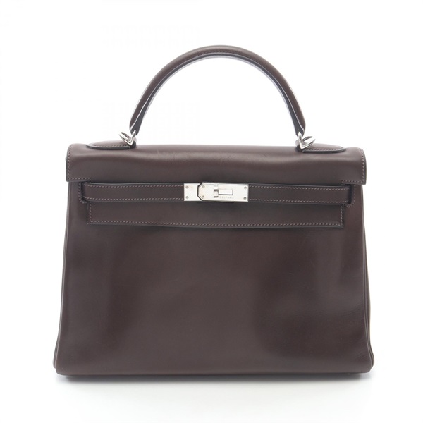HERMES Kelly 32 Shoulder Handbag Barenia leather Brown Evennes Used Women H SHW