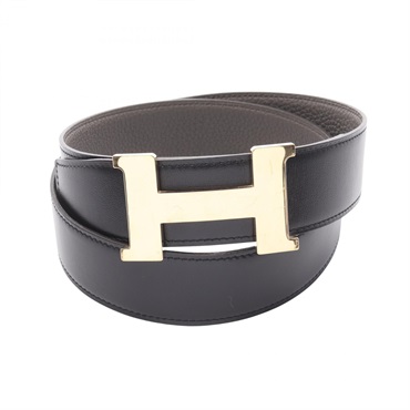 HERMES Constance H Belt leather Black Gray Used mens GHW B