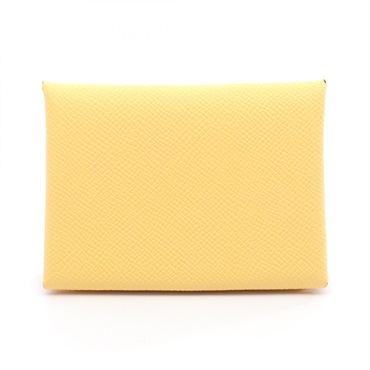 HERMES Calvi duo coin purse wallet K Epsom Yellow Sun SHW Women