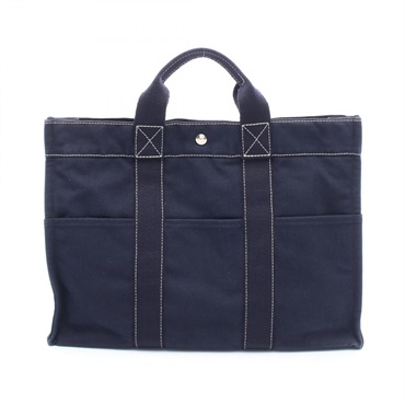 HERMES Sac Deauville MM Hand Tote Bag canvas Navy Used Women