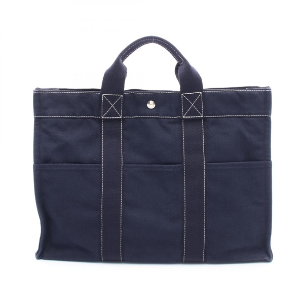 HERMES Sac Deauville MM Hand Tote Bag canvas Navy Used Women