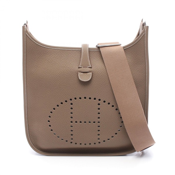 HERMES Evelyne Troyes PM Shoulder Bag Clemence leather Etoupe Grey Used SHW K