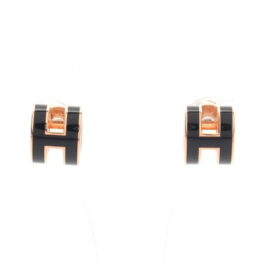 HERMES MINI POP H Pierced earrings Gold Plated Black Used