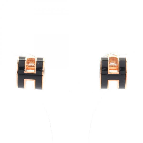 HERMES MINI POP H Pierced earrings Gold Plated Black Used