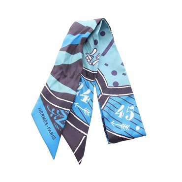 HERMES Twilly JEU DE SOIE UNIFORME Scarf silk Blue Multicolor Used Women