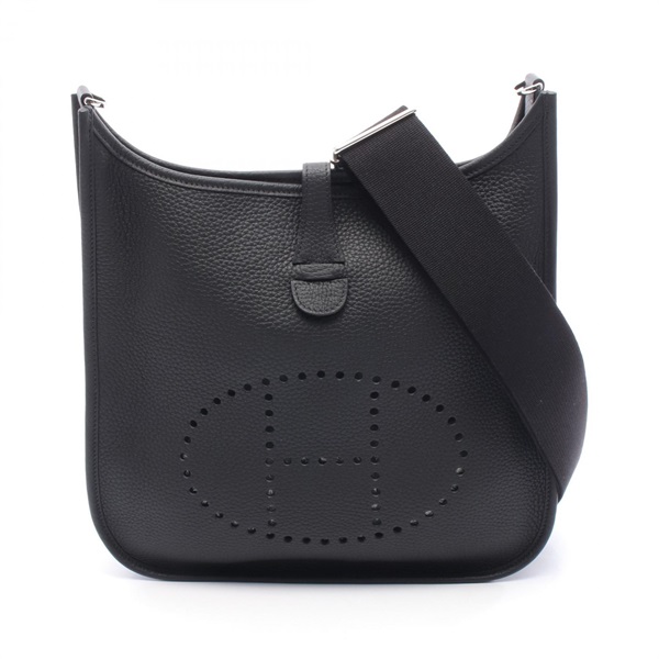 HERMES Evelyne 3 PM Shoulder Bag Clemence leather Black Used Crossbody K SHW