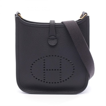 HERMES Evelyne Troyes PM Shoulder Bag Clemence leather Navy Caban Used K GHW