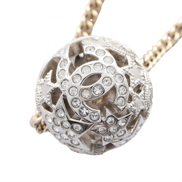CHANEL COCO Mark Star Necklace pendant Gold Plated Rhinestone Silver Used