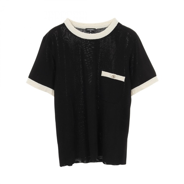 CHANEL COCO Mark Button Knit T-shirt P80092K11529 Viscose Black Used size 36 CC