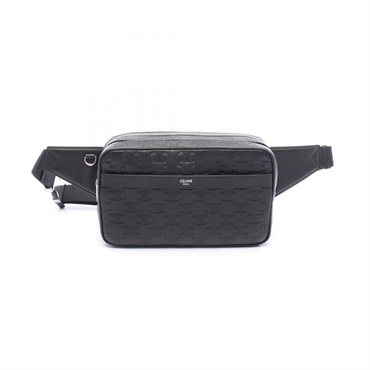 CELINE Triomphe belt Waist bum bag leather Black Used mens