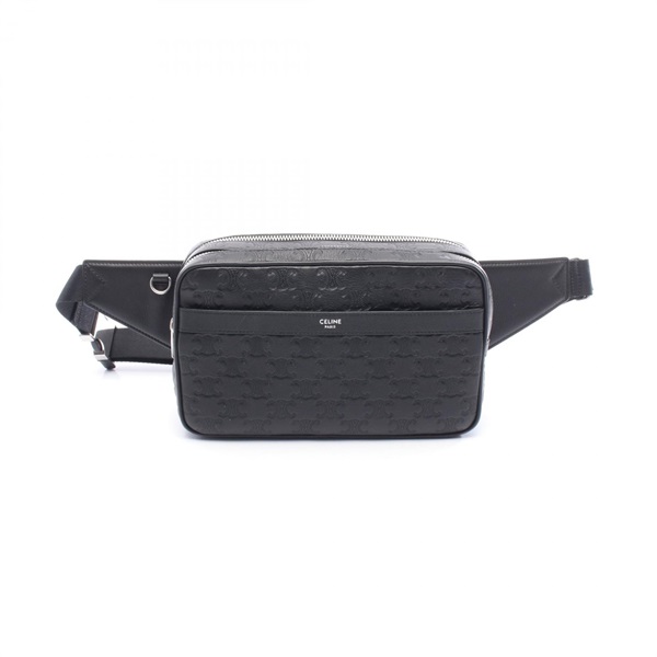CELINE Triomphe belt Waist bum bag leather Black Used mens