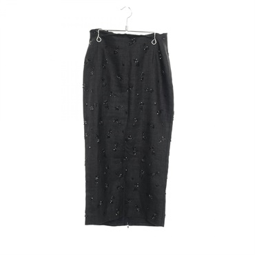 Nﾟ 21 Bijou Flower long tight skirt Fabric linen cotton Black Used Women #40